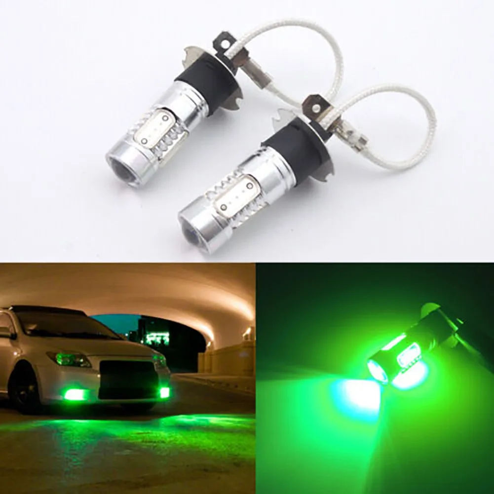 

12V DC LED Bulbs 2pcs Bright Daytime Running Light Fog Lights Green H3