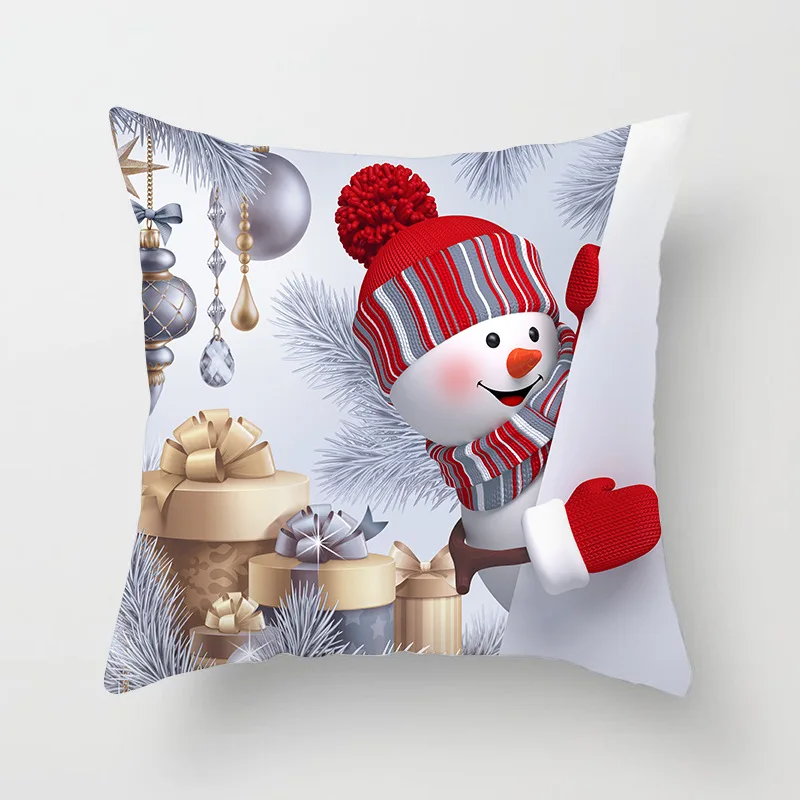 

45 * 45CM pillow case Christmas snowman series printed polyester pillowcase Square decorative pillowcase