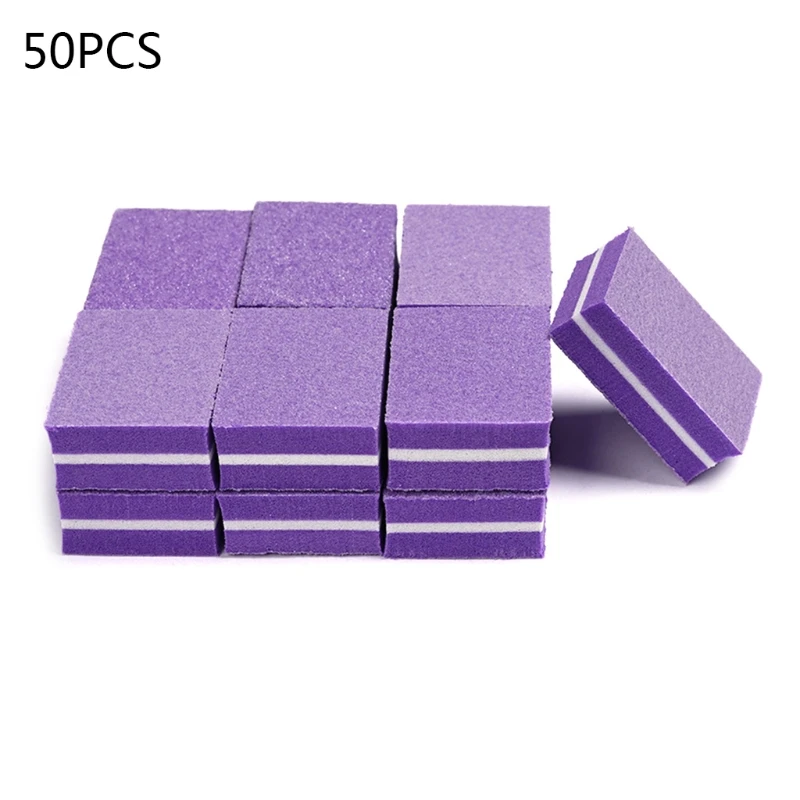 50pcs Double-sided Mini Nail File Blocks Colorful Nails Polish Sanding Buffer Strips Polishing