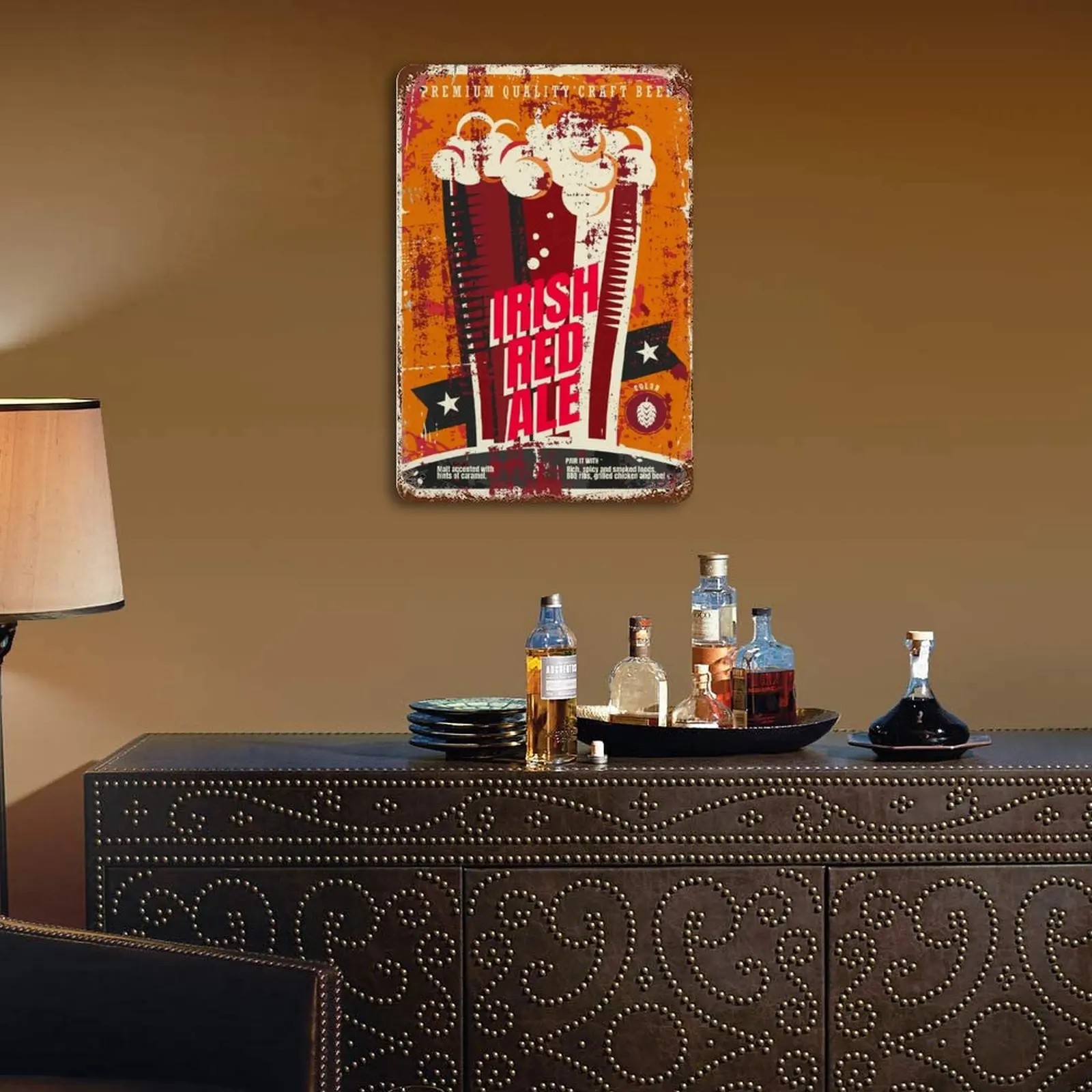 

Irish Red Ale Beer Printed Vintage Metal Poster Home Pub Bar Garage Wall Decoration Tin Sign Plaque Decor