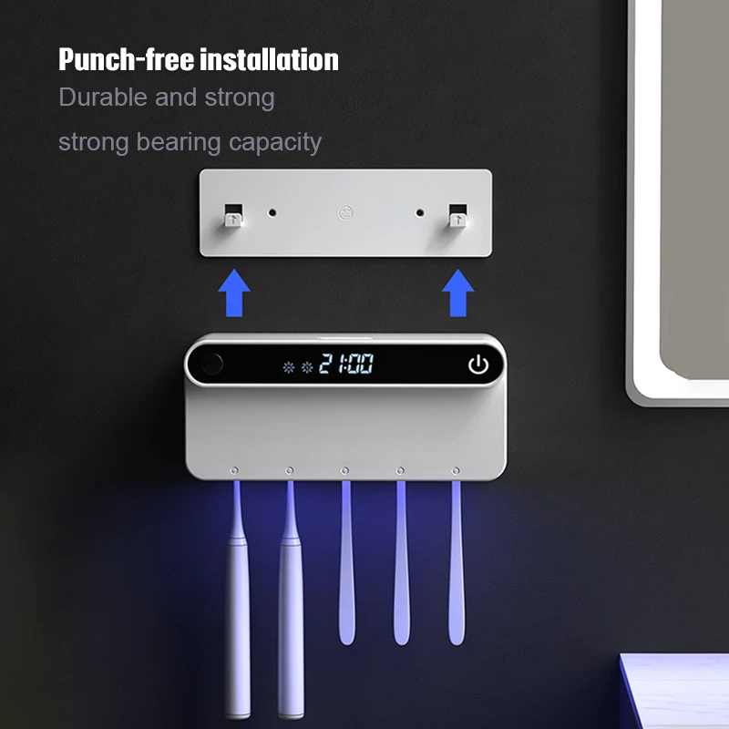 

Smart Toothbrush Holder Wall Mounted Sterilizer Timer UV Disinfection Disinfectant Holder with LED Display