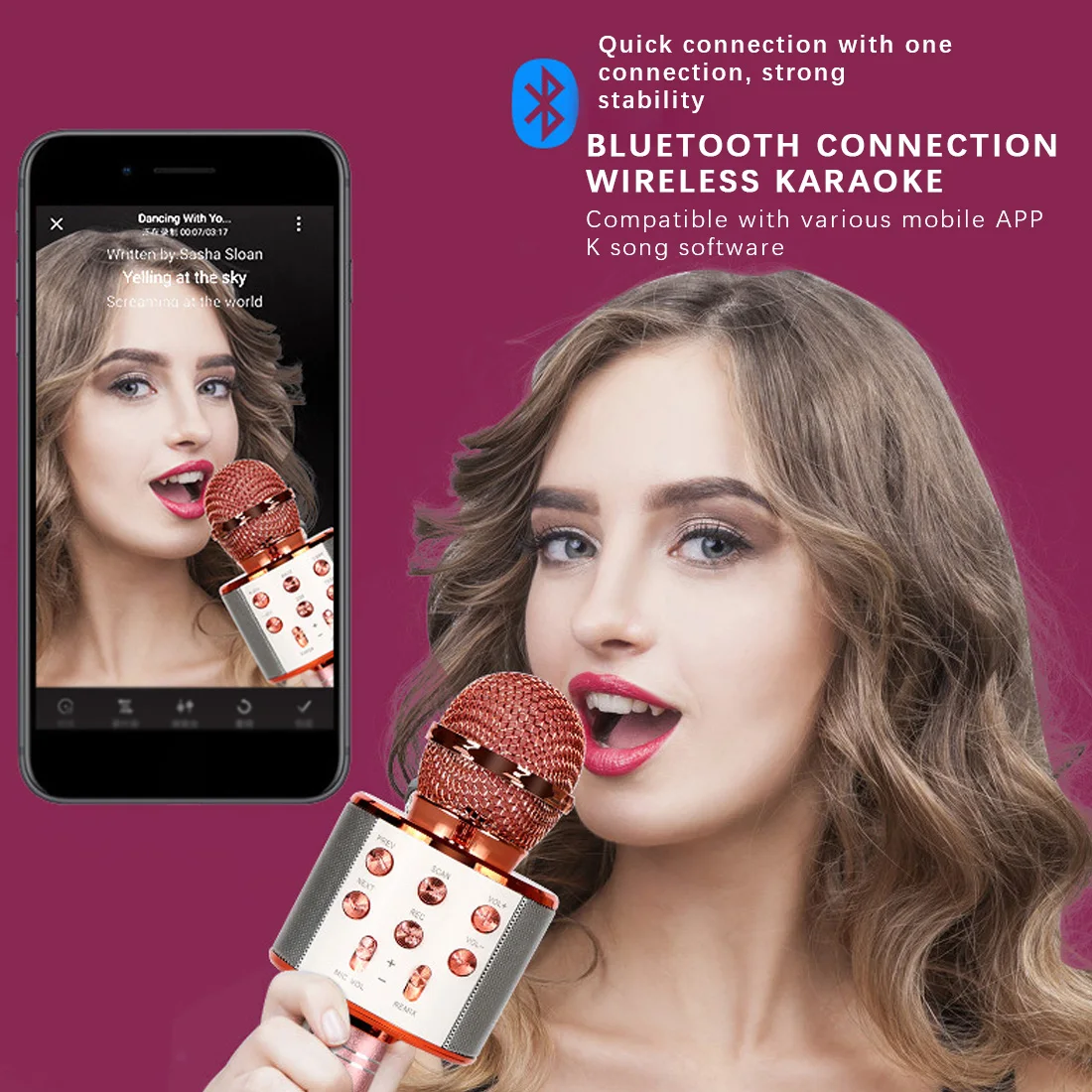Беспроводной Bluetooth микрофон WS858 профессиональный конденсаторный для караоке