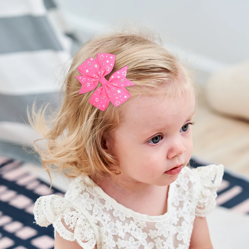 

6Pcs/Set Cute Star Printed Ribbon Hair Bows With Clip For Kids Girls Boutique Print Hairpins Barrettes Headwear Hair Accessories