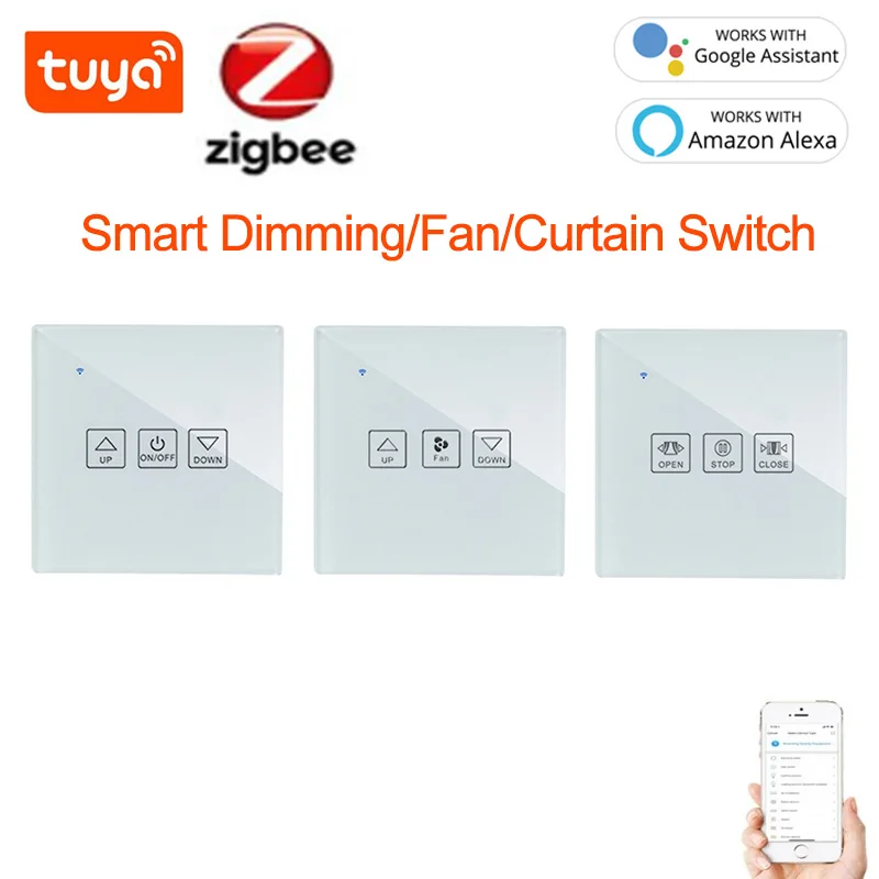 

Tuya ZigBee 3.0 Smart Wall Touch Switch Smart Dimmer/Fan/Curtain EU/UK Switch Voice Control Work With Alexa And Google Home