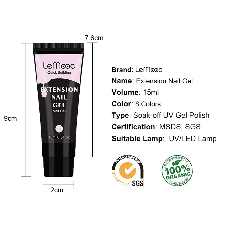 Прозрачный белый акриловый гель LEMOOC для ногтей ic-гель быстрого наращивания