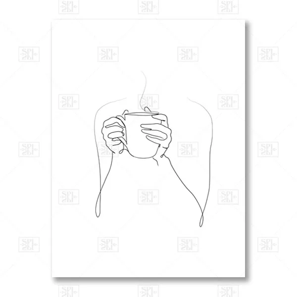 

Coffee In Hands One Line Drawing Art Prints Black and White Minimalist Poster Canvas Painting Kitchen Wall Art Decor Coffee Gift