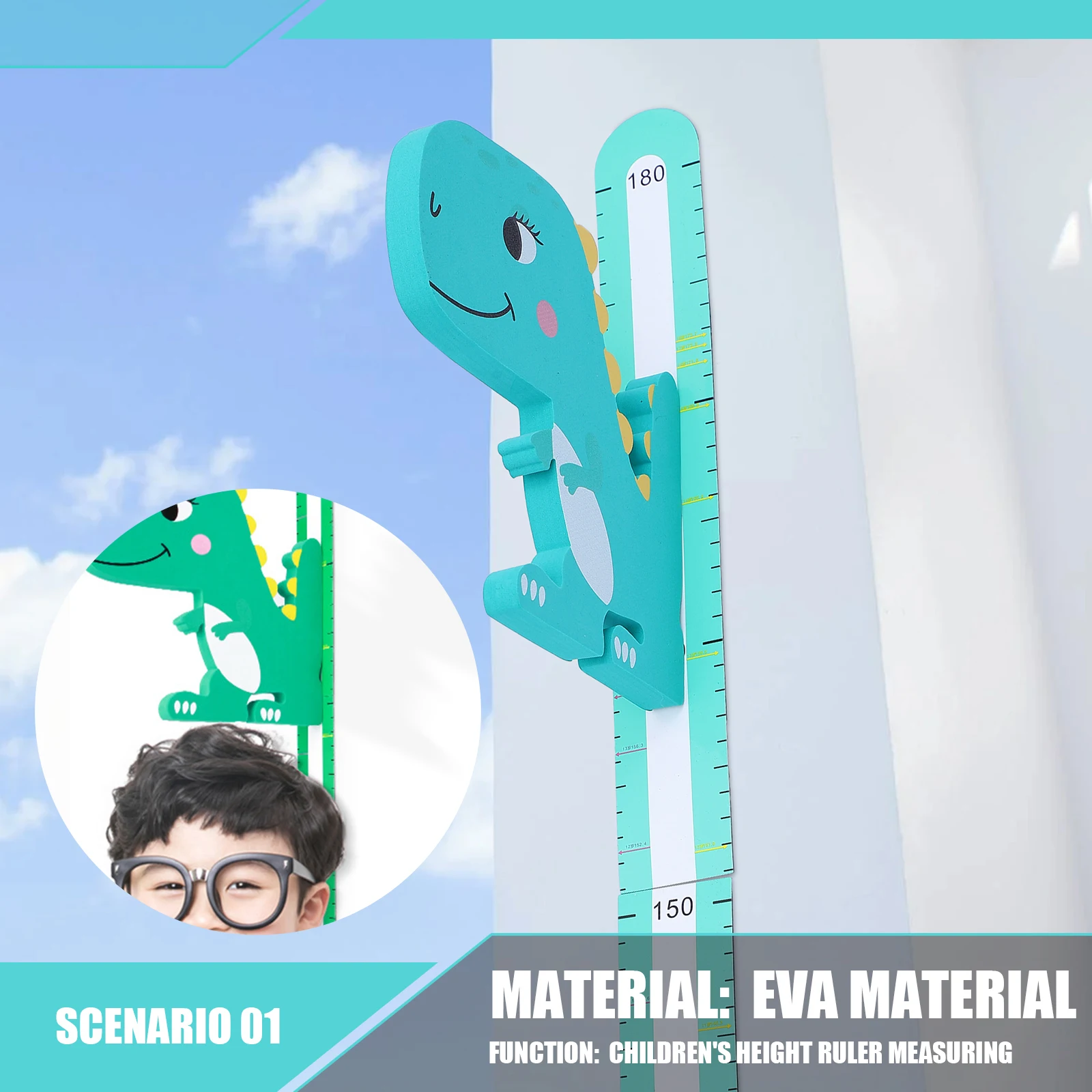 

1Set Adorable Practical Sticking Ruler Dinosaur Lovely Height Measure Gauge for Home Children Kids