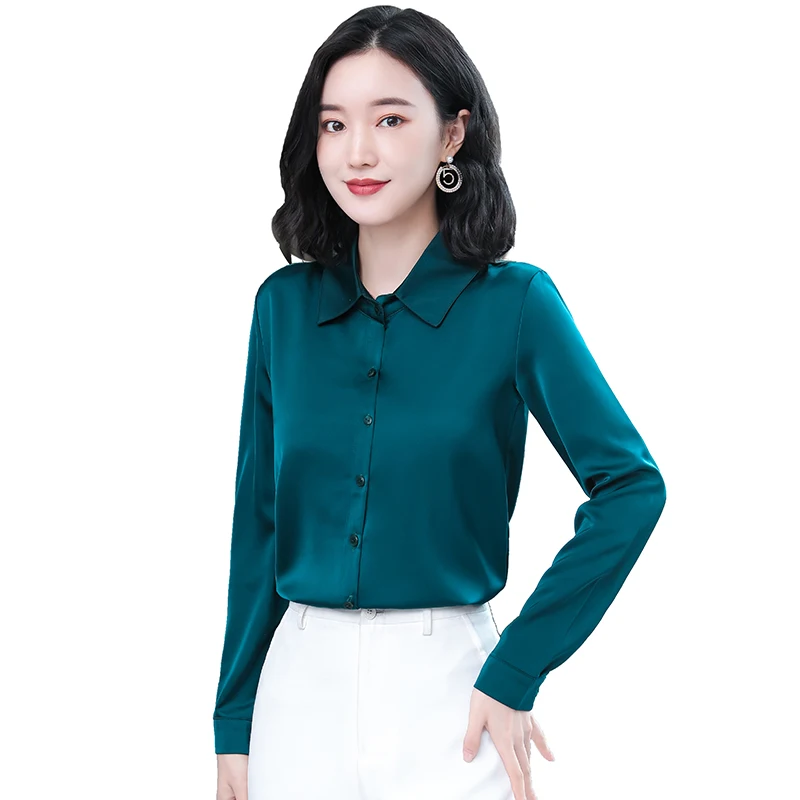 

Spring/Autumn Korean Fashion Silk Women Shirts Turn-down Collar Office Lady Button Up Shirt Plus Size XXXL Pink Ladies Tops