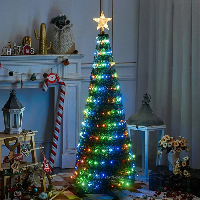 Árbol de Navidad Artificial con Control remoto, 1,8 m, multifuncional, decoración de vacaciones, cadena de luz LED plegable para boda