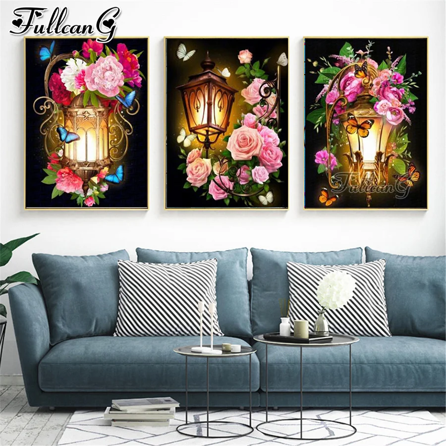 

FULLCANG Rose Butterfly Light 5d diy diamond painting cross stitch full square round drill rhinestone embroidery kits FG0268