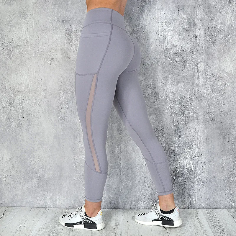 Mesh Patchwork Peach Lift Leggings Women High Waisted Push Up Leggins with Pockets Fitness Workout Yoga Pants Tights Plus Size