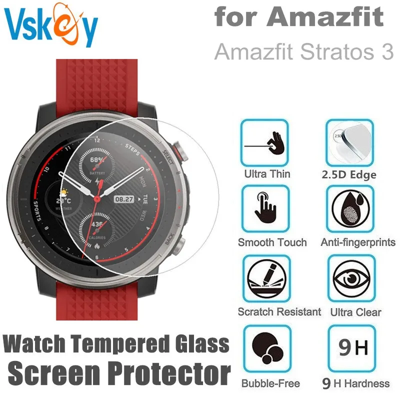 

3PCS Screen Protector for Amazfit Stratos 3 Round Smart Watch Scratch Resistant Tempered Glass Protective Film