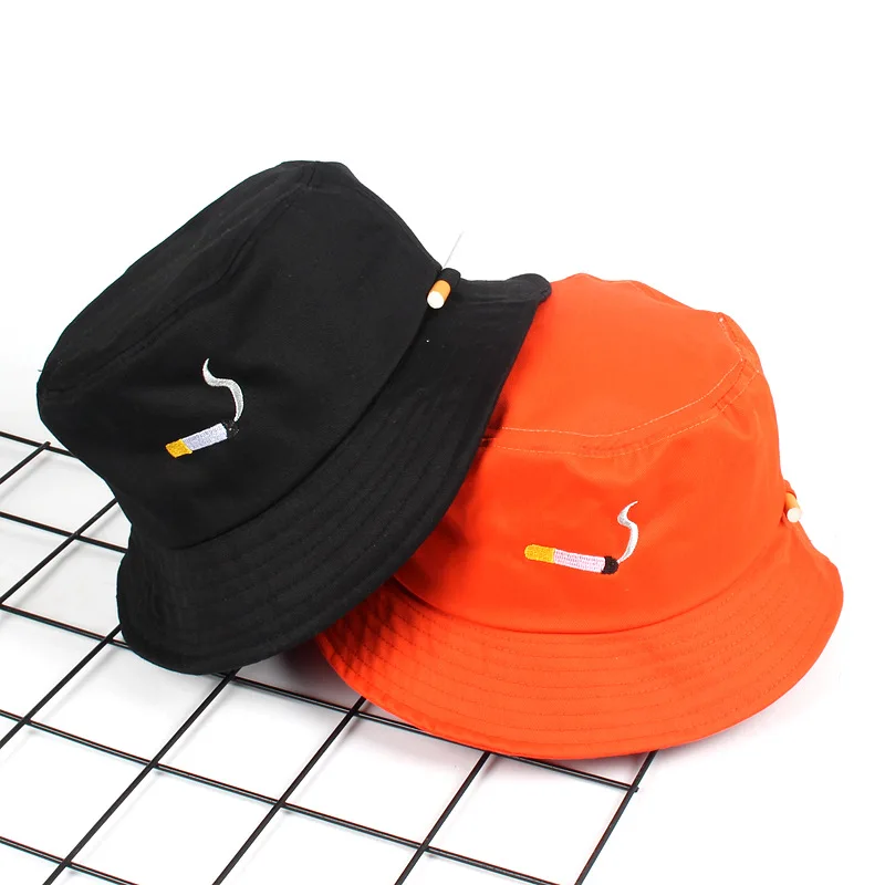 

2021 New Women's Bucket Hat Cigarette Fisherman Hat Embroidery Foldable Hiking Hat Sun Protection Hat Unisex Panama Bob Cap