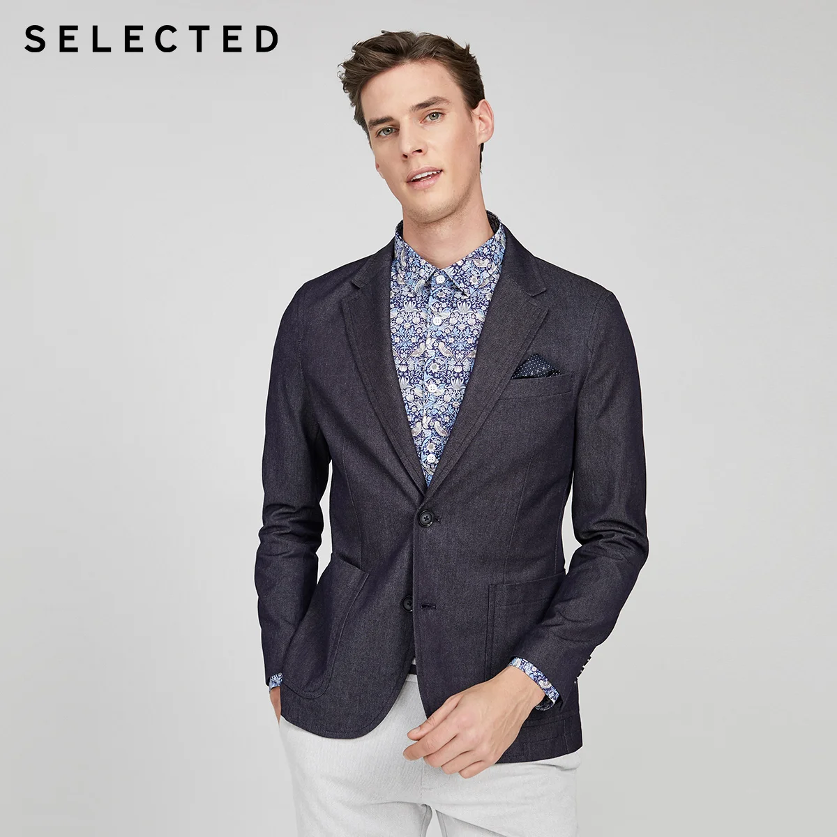 Мужской Джинсовый блейзер с двумя пуговицами из натурального хлопка|Костюмы| |