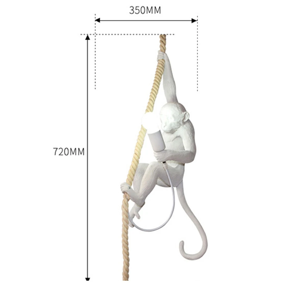

Vintage Resin White Monkey Lamp LED Pendant Lights E27 Hemp Rope Loft Hanlamp Modern Product Hanging Lamps Indoor Decor Lighting