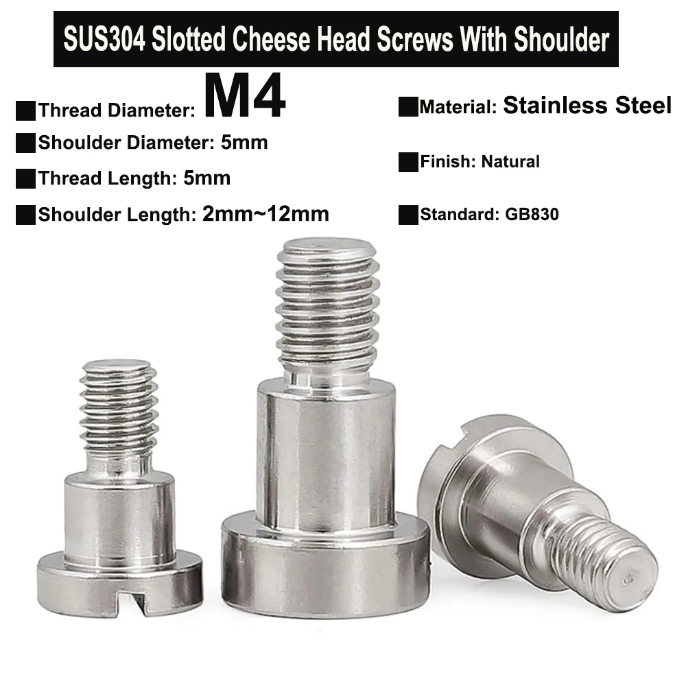 

5Pcs M4 Shoulder Diameter 5mm SUS304 Stainless Steel Slotted Cheese Head Screws with Shoulder Roller Bearing Bolts GB830