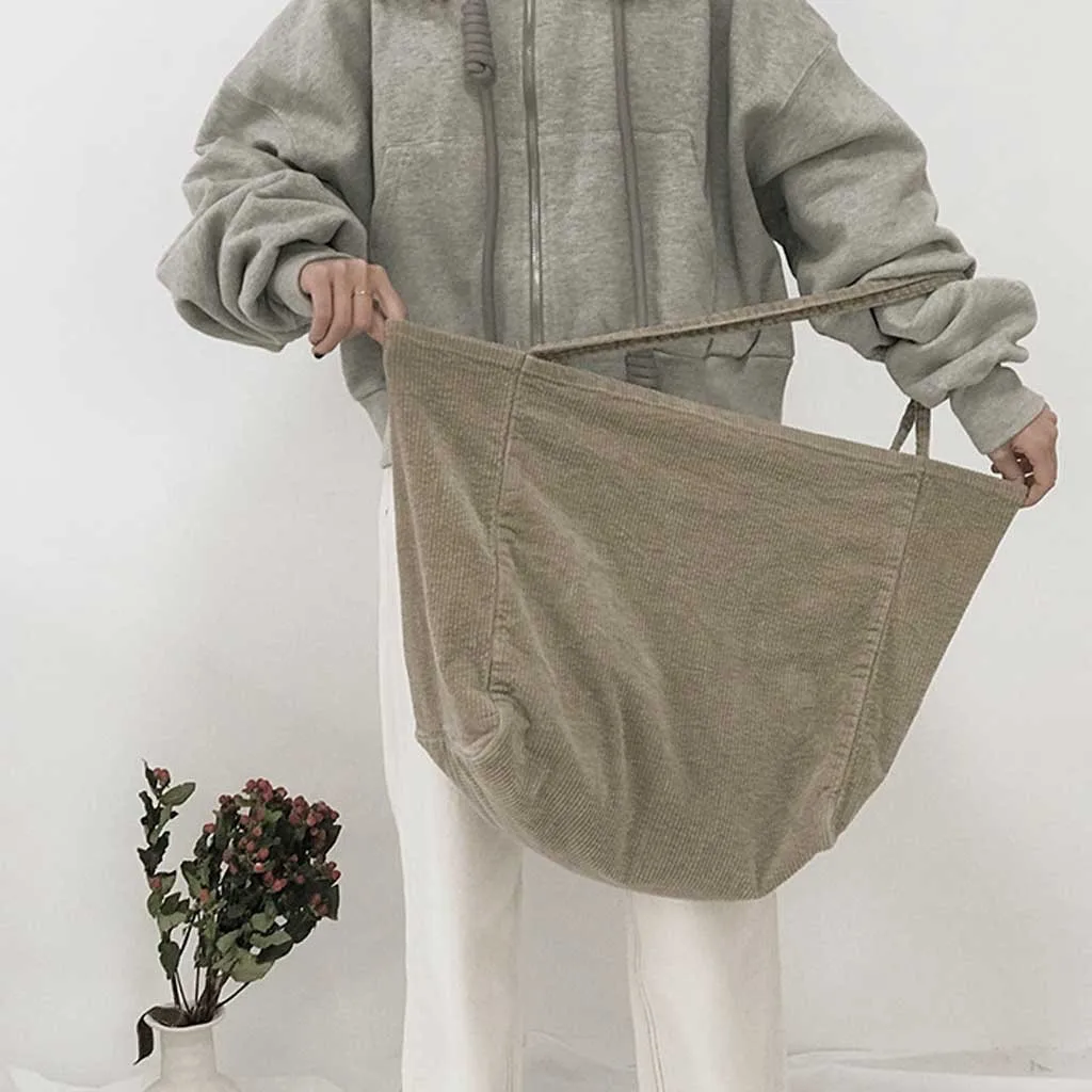 Женская Вельветовая Холщовая Сумка-тоут тканевая вместительная сумка-тоут