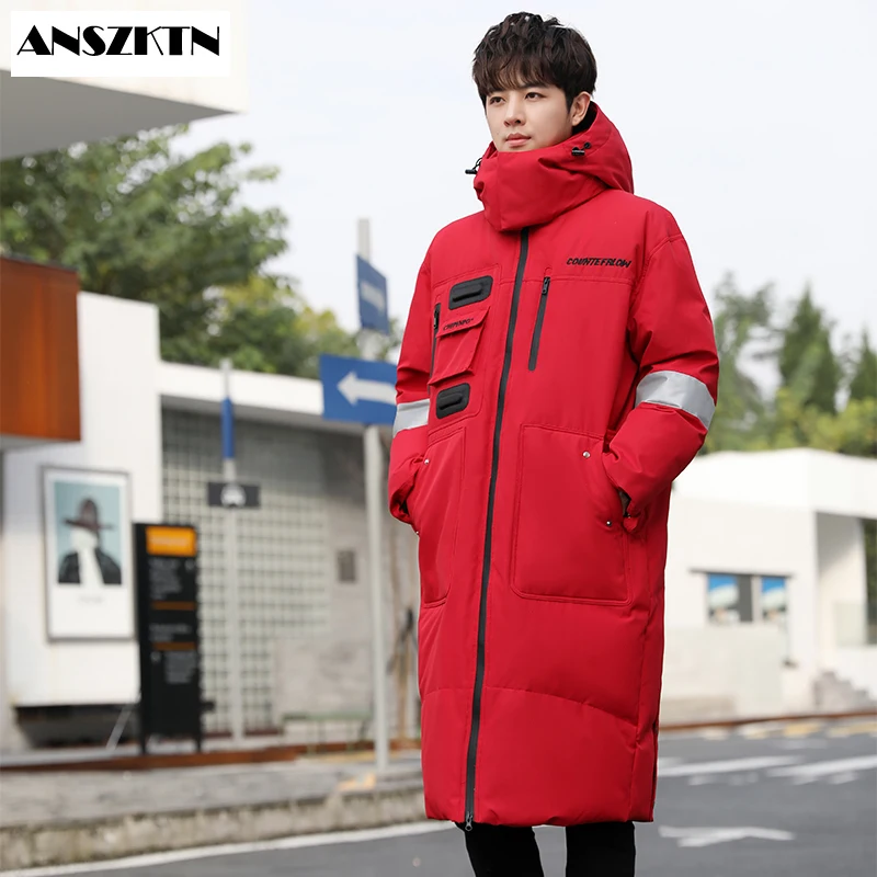 

Новинка 2021, Высококачественная Толстая теплая зимняя куртка ANSZKTN, толстая парка на утином пуху с капюшоном, повседневное тонкое Мужское пал...