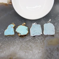 1pcsslice natural stones blue turquoise pendant slab quartz goldensilvery caps necklace for diy jewelry making accessories