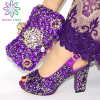 new shoe and matching bag for nigeria party slip on shoes for women ladies italian shoes and bag set decorated with rhinestone