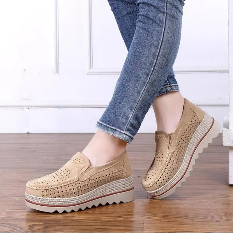 Новый Женская обувь на плоской подошве На платформе Кроссовки Кожа Замша