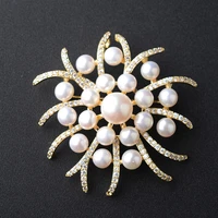 52x52mm gold plated real freshwater pearl flower brooch with zircon classic jewelry