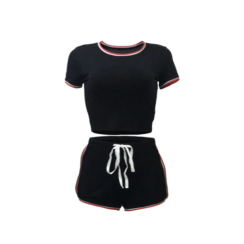 

Женский комплект из 2 предметов для тренировок, Короткие комплекты, сексуальный облегающий укороченный топ, рубашки и спортивные шорты, спо...