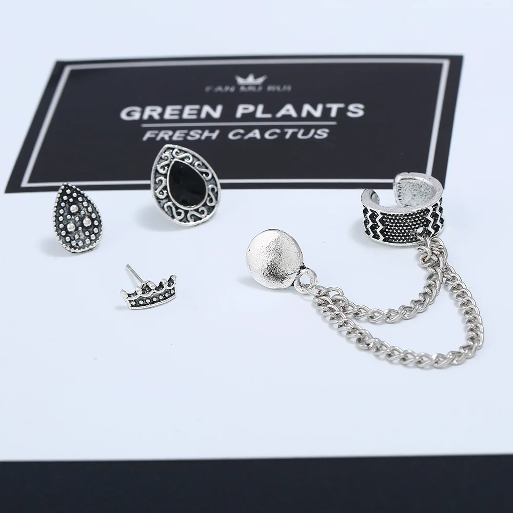 Винтажный набор серьги богемные Ретро стиль четыре части Корона капли воды цепи