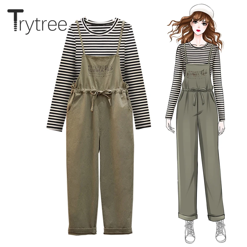 Trytree/2019 осенний женский костюм из двух предметов повседневные топы в полоску с