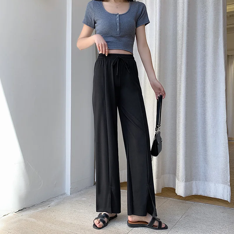 

Ice Silk Wide Leg Pants Female Straight High Waist