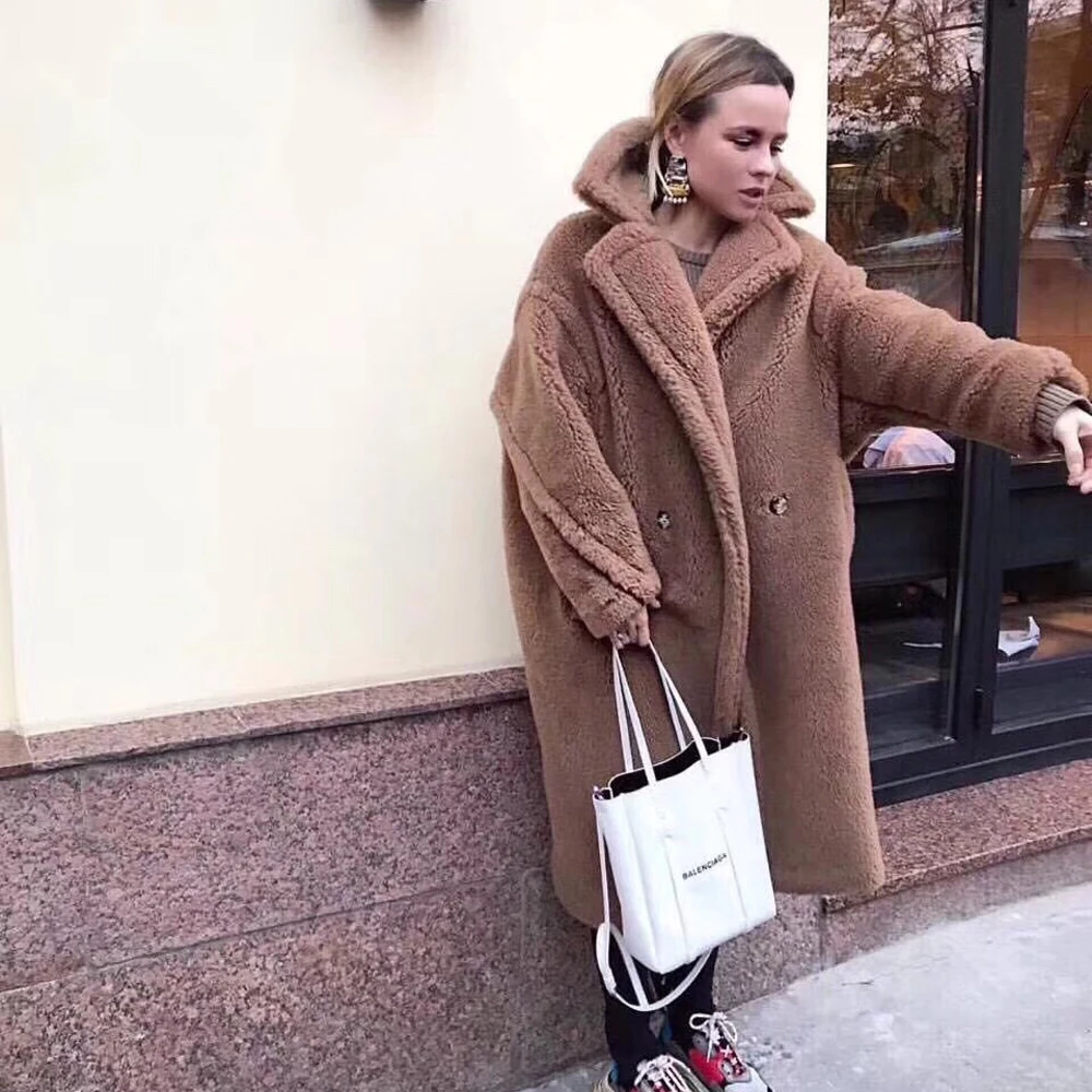 Женское пальто из овечьей шерсти AU1054 Модное теплое зимнее натурального меха