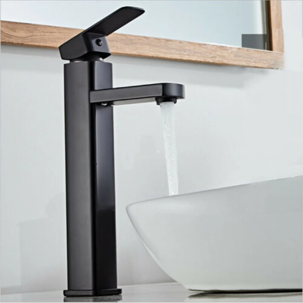 

New Black Stainless Steel Bathroom Sink Basin Taps Modern Square Bathroom Washbasin High Rise Countertop Hot Cold Water Faucet
