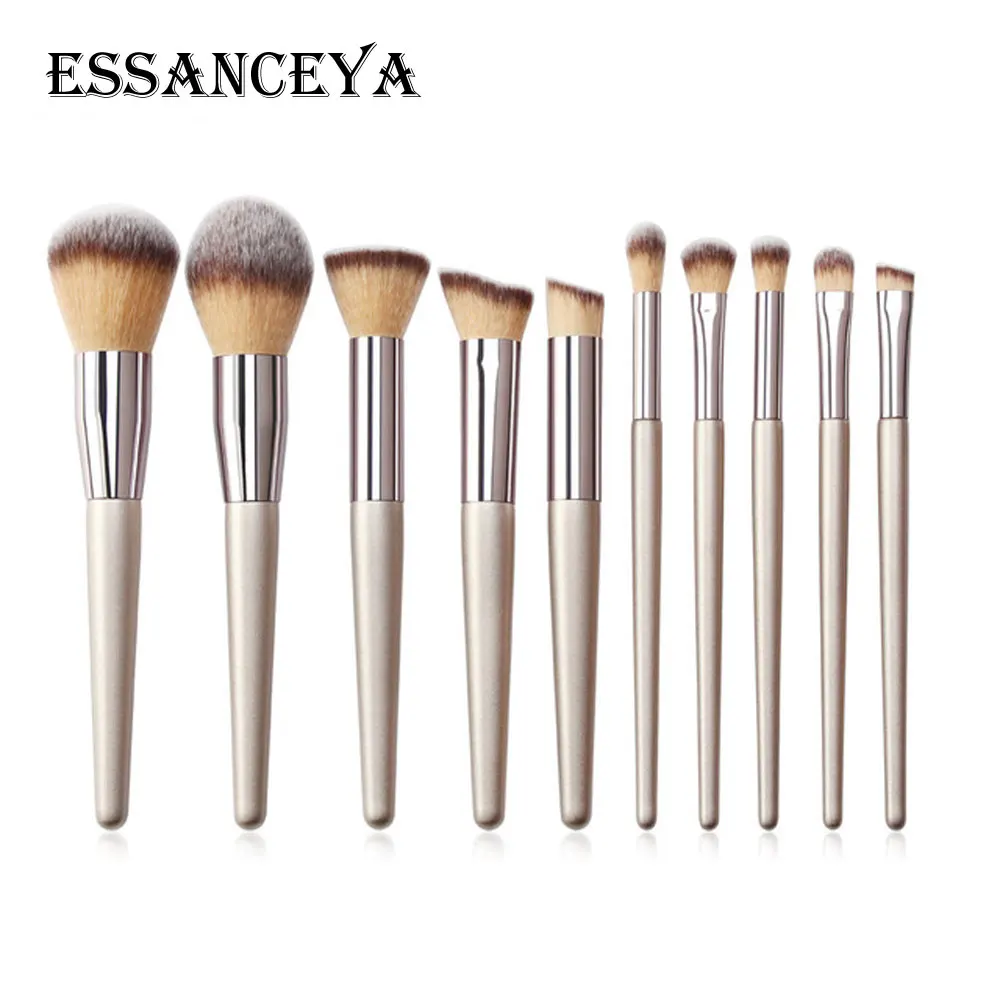 10 pcs Essanceya 10 шт. светло-коричневый набор кистей для макияжа пудра для бровей, теней кисть для румян кисть для растушевки макияжа кисть, косметические инструменты набор для макияжа бровей, Наборы - Handle Color: 10 pcs