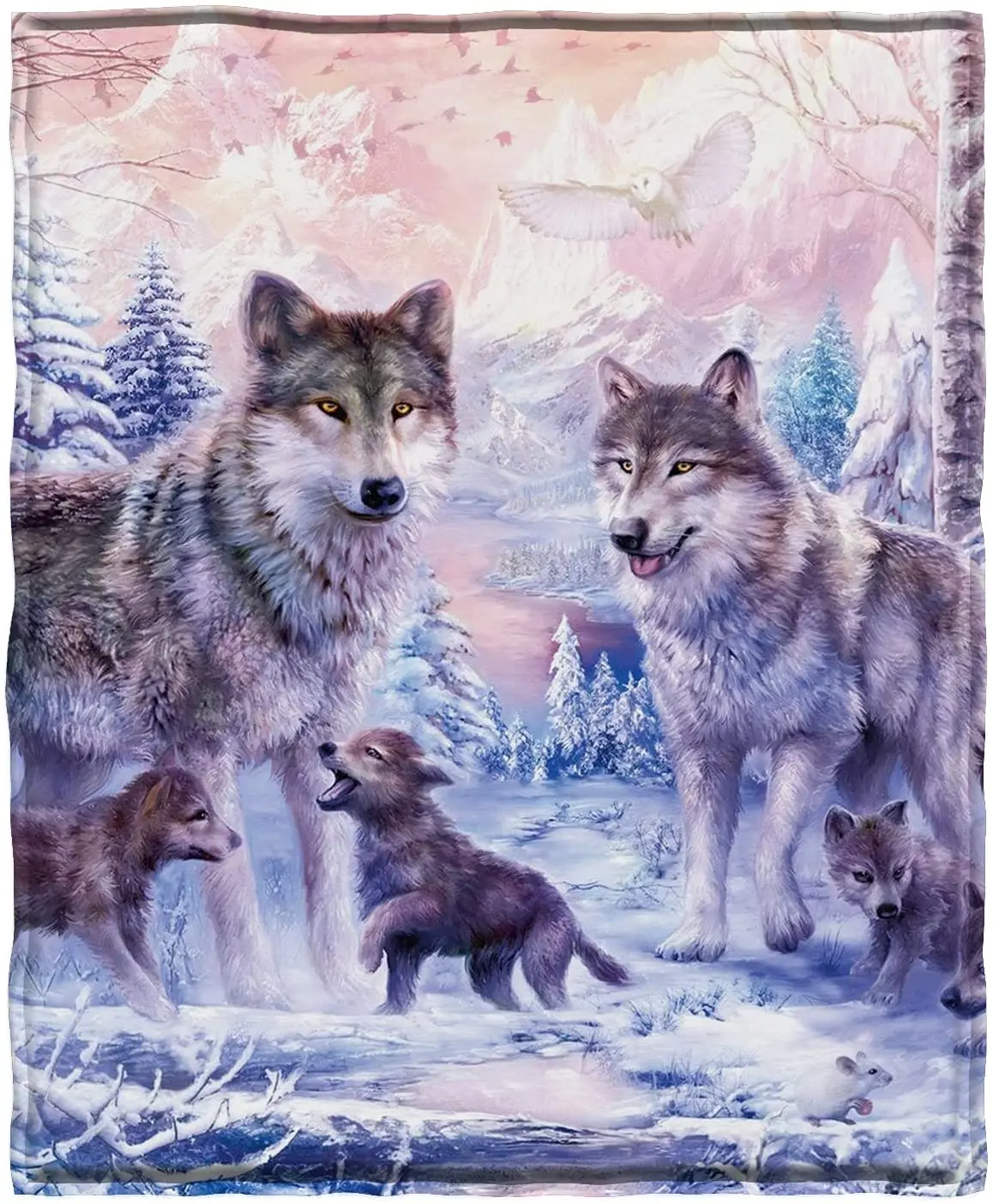 

Pink Wolf Blankets and Throws Fleece Wolves Blanket Snow Decorative Animal for Adults and Kids Family Love Gift Home Decorative