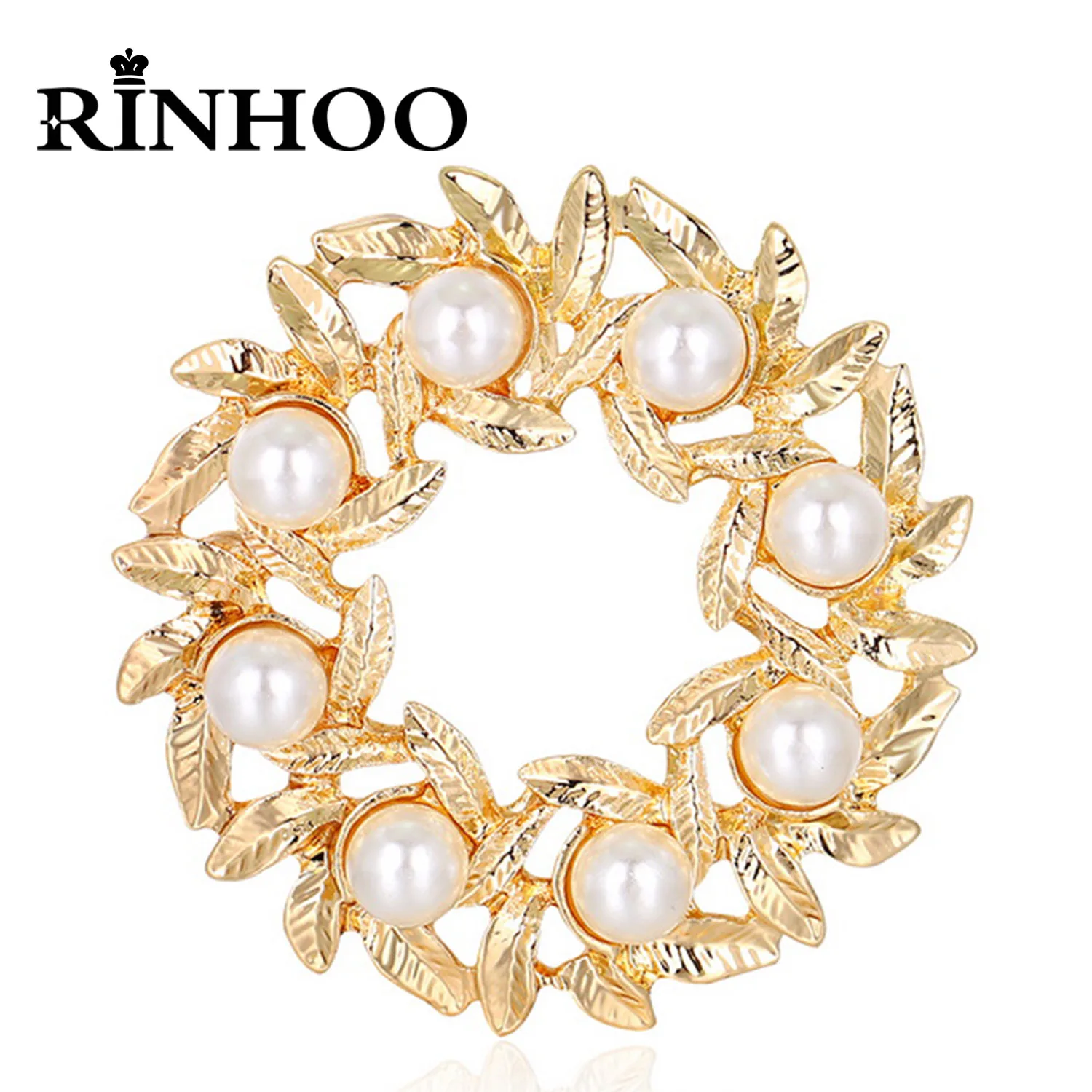 

Rinhoo Fashionable Imitation Pearl Wreath Flower Brooch Pin Garment Accessories Wedding Bride Gift Hollow Round Brooch for Women