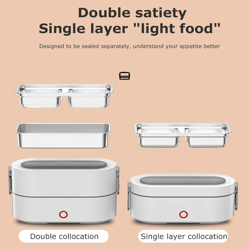 

Electric Heated Lunch Box Portable Bento Box Fast Heating Bento Box 1/2 Layer Food Storage Container For Student Office Worker