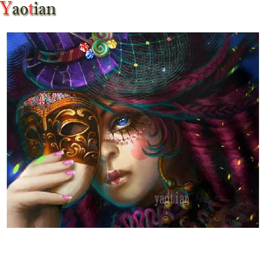 

Full Square Round Drill 5D DIY Diamond Painting Girl Mask Carnival Gift Diamond Embroidery Cross Stitch Kit Puzzles Decorations