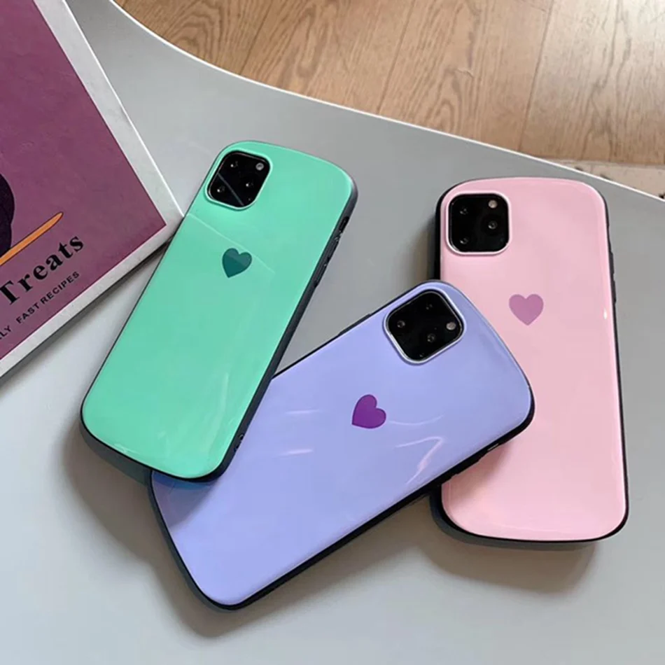 Модный чехол из закаленного стекла для iPhone 11 Pro XS Max с сердечком задняя крышка 6 6s 7 8