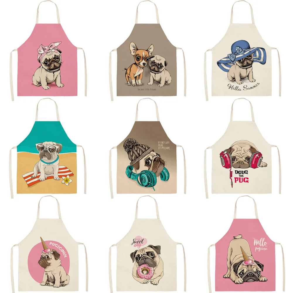 

High Quality Cute Dog Apron Fabric linen printed bodice overalls apron Home Cooking Baking Bibs Cleaning Tools