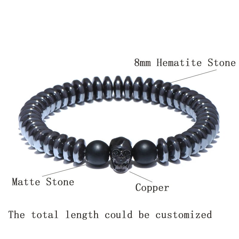 Готический браслет с черепом для мужчин натуральный вафельный гематит
