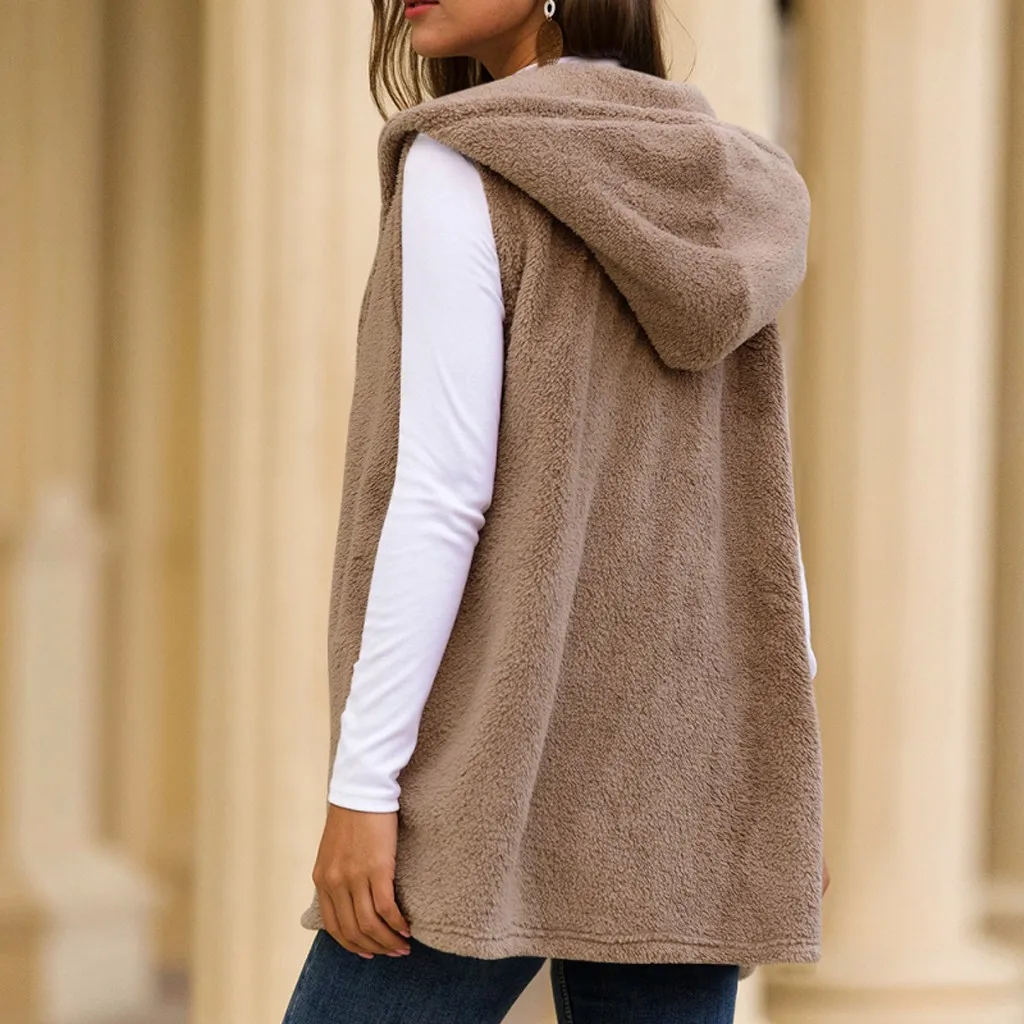 Женская длинная куртка из искусственного меха черная плюшевая жилет в винтажном