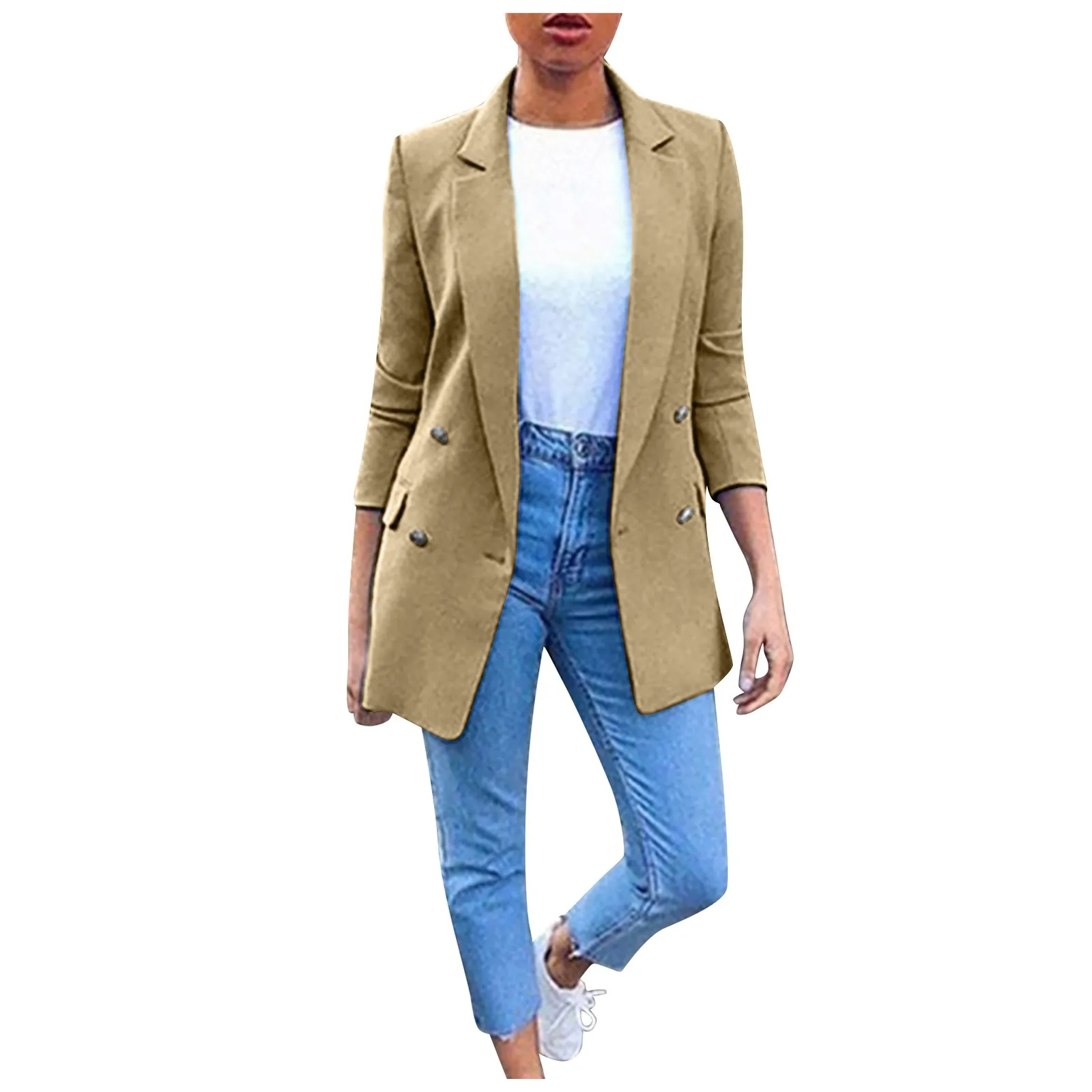 

Lady Office Work Suit Women's Fashion Casual Lapel Cardigan Mid-length Temperament Suit Jacket Slim Black Formal Blazers Traf