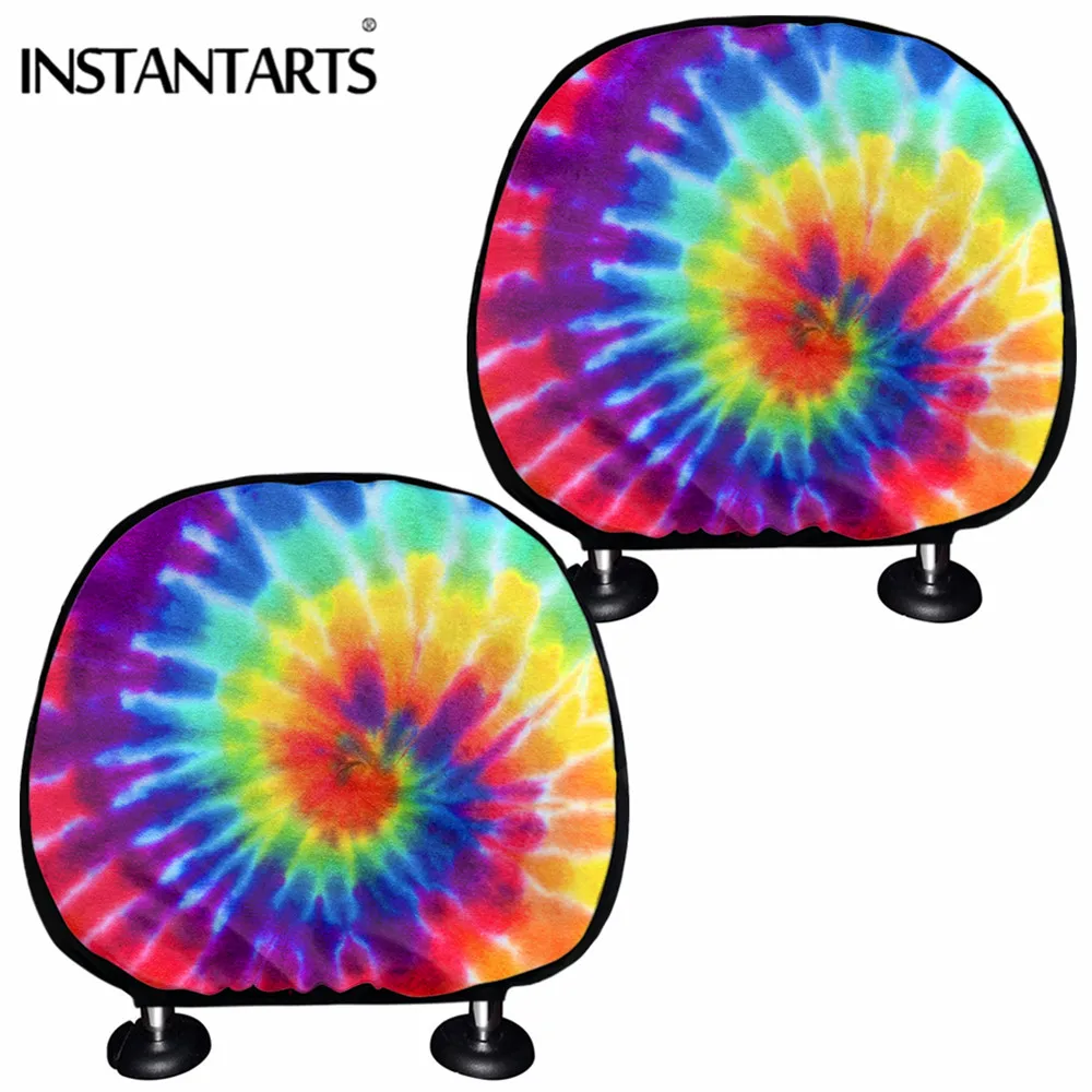 

INSTANTARTS 2Pcs Car Seat Head Rest Covers Colorful Tie Dye Magic Vehicle Sleeping Pillow Neck Support Headrest Covers Washable