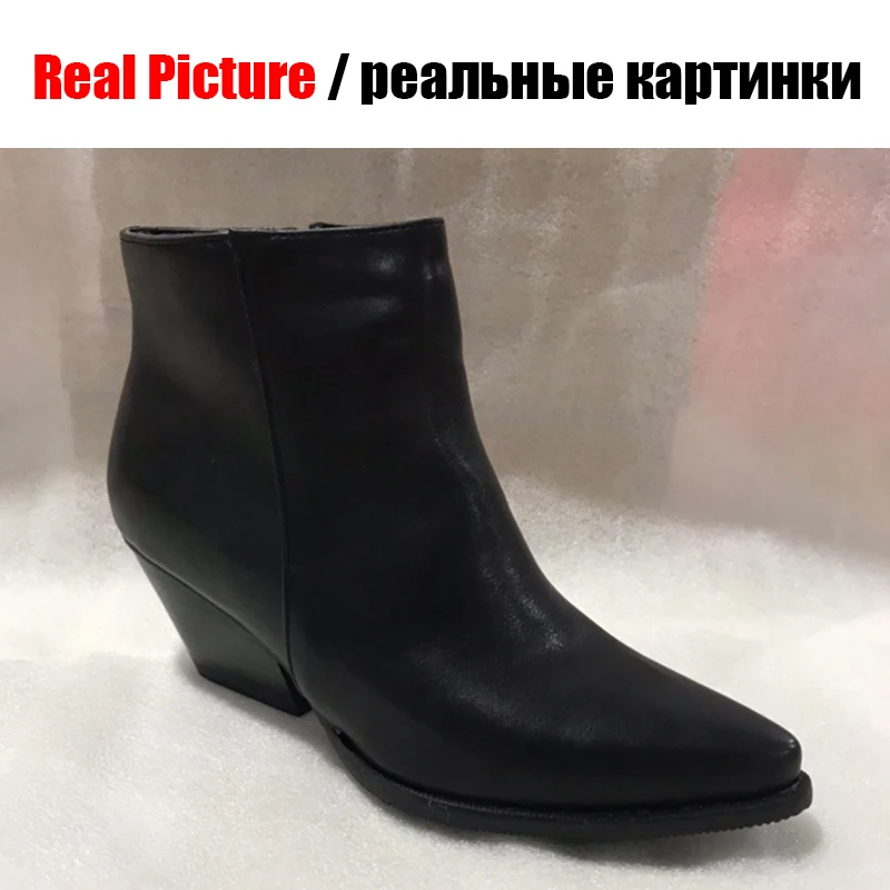 BONJOMARISA/34-48; брендовые дизайнерские черные ботинки; женские ботильоны на меху с острым носком; женская зимняя теплая обувь на среднем каблуке года