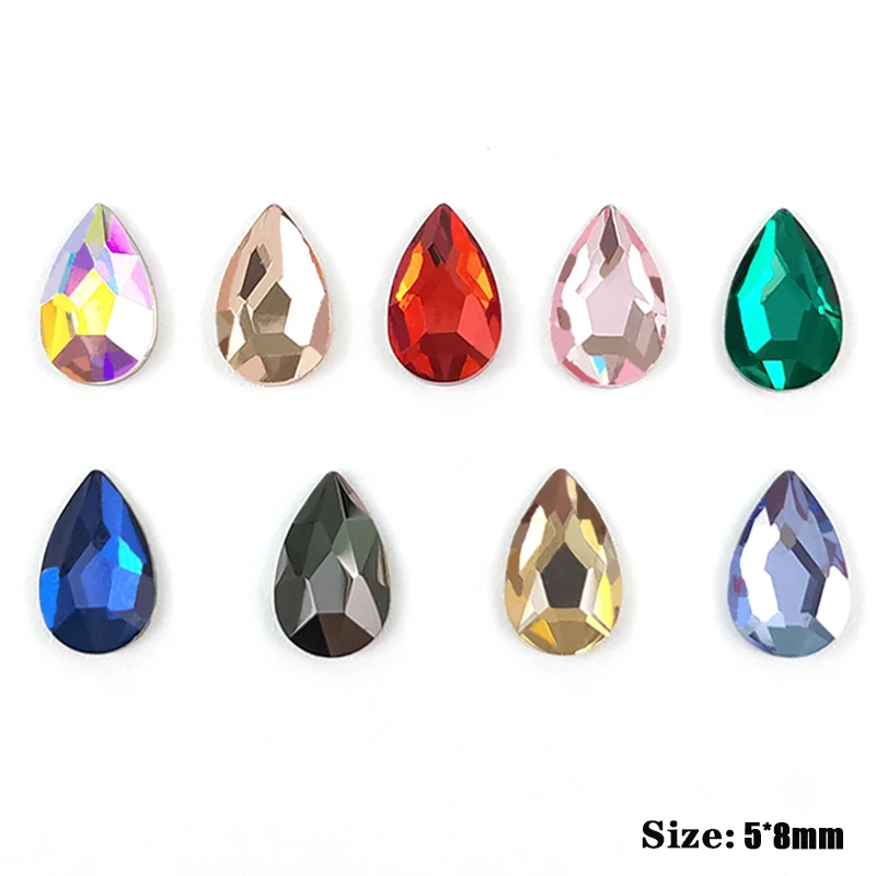 

10 Pieces Water Drop Nail Art Rhinestones Crystal Stones 9 Color 6x8mm Shiny Diy Jewelry Charms Nail Art Decoration