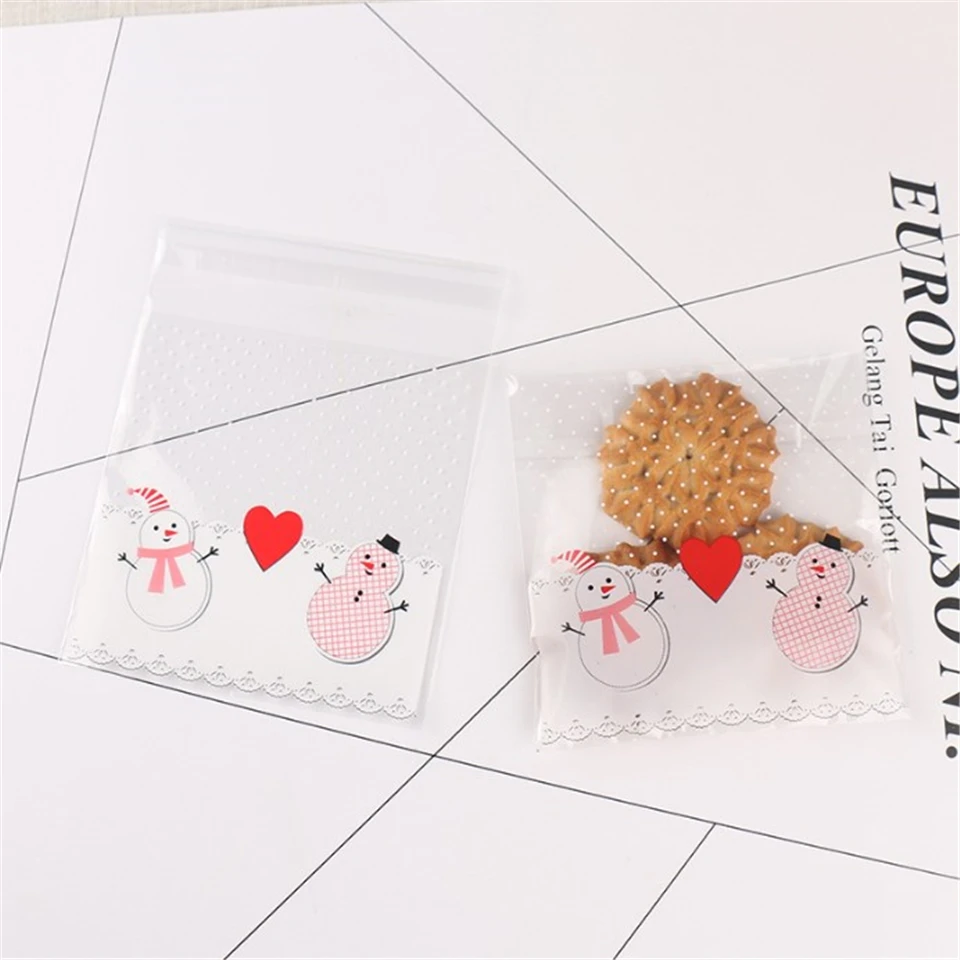 {D& P 100pcs 10X10+ 3 см Рождество печенья конфеты упаковки хлеба самоклеящаяся Пластик печенье закуски выпечка посылка милые сумки через плечо