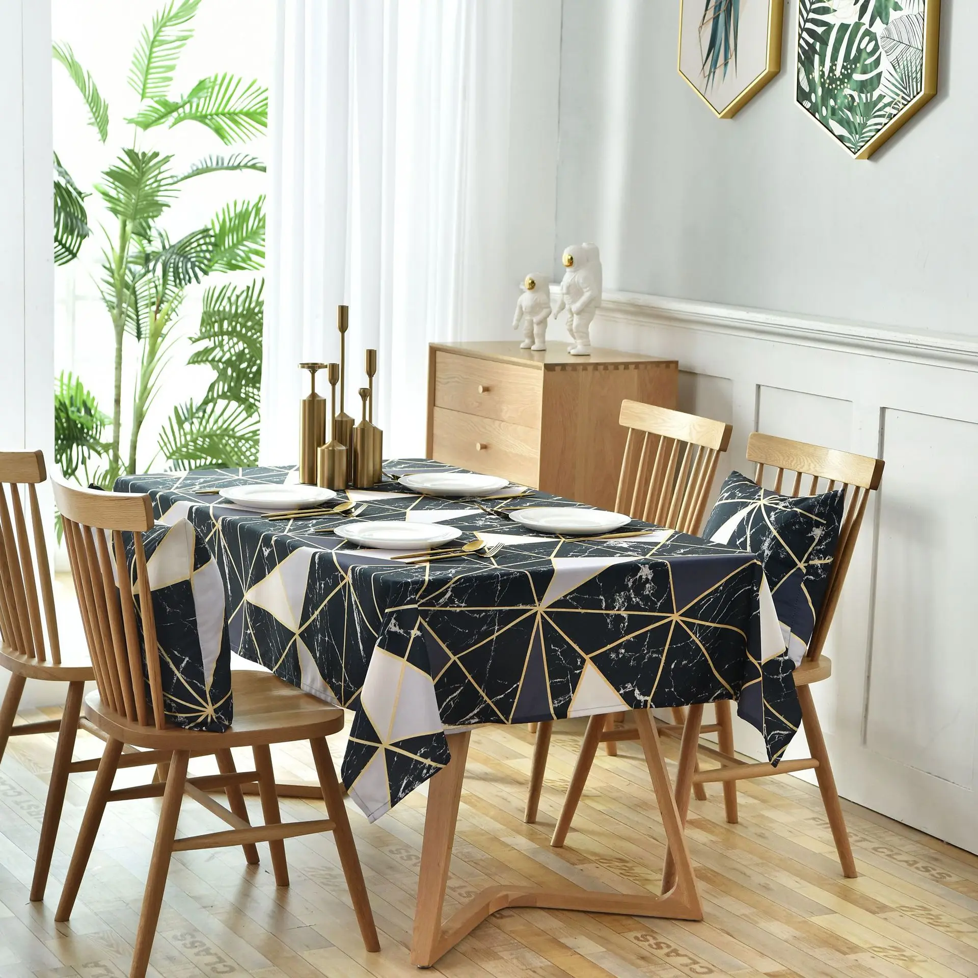 

Rectangular Black Geometric Wall Brick Picnic Tablecloth Dining Table Cover Printing Tablecloth Christmas home decoration