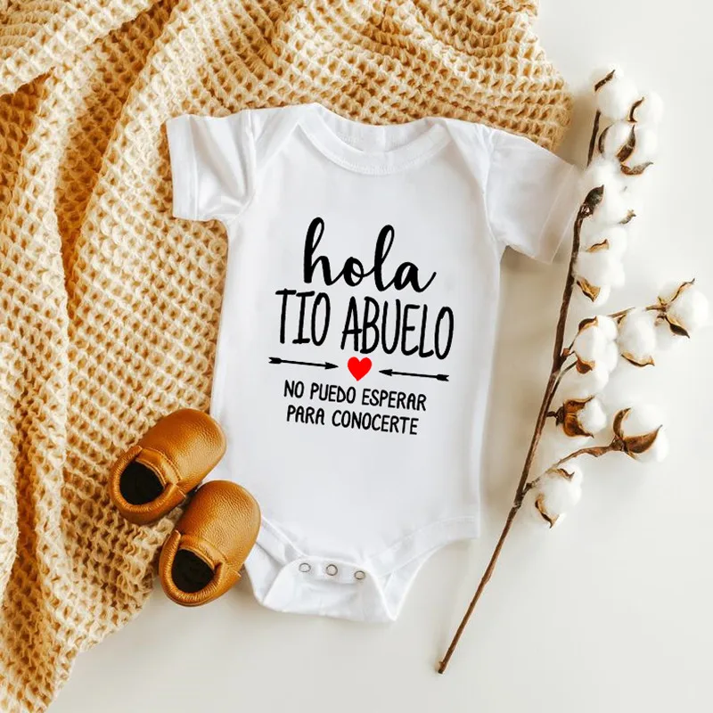 

Hola Uncle Abuelo Newborn Bodysuits Baby Born Announcement Oneises Infant Cotton Short Sleeve Rompers Ropa Outfits Baby Gifts