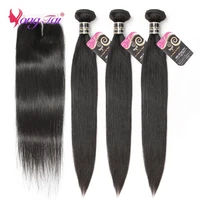 yuyongtai peruvian bone straight 3 bundles with 4x4 lace closure natural black non remy 100 human hair bundles with closure