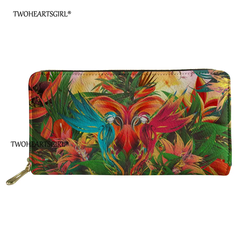 Twoheartsgirl с принтом попугаев, Женский Длинный кошелек и кошелек, повседневный держатель для карт, женский клатч, сумочка для денег, кошелек из искусственной кожи - Цвет: XM1948Z21